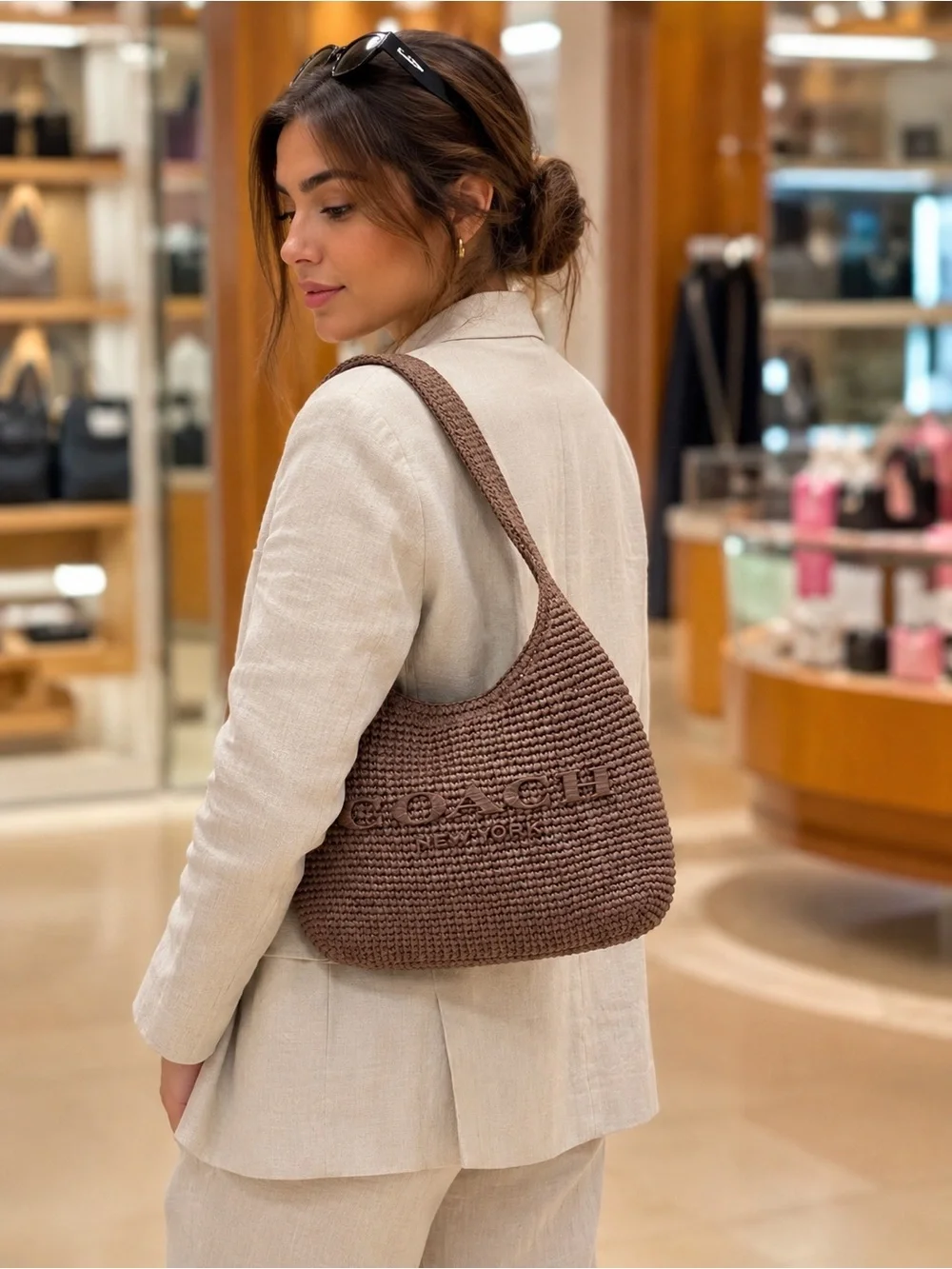 COACH Brown Crocheted Shoulder Bag